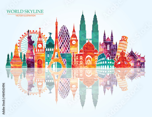 World skyline. Travel and tourism background. Vector illustration