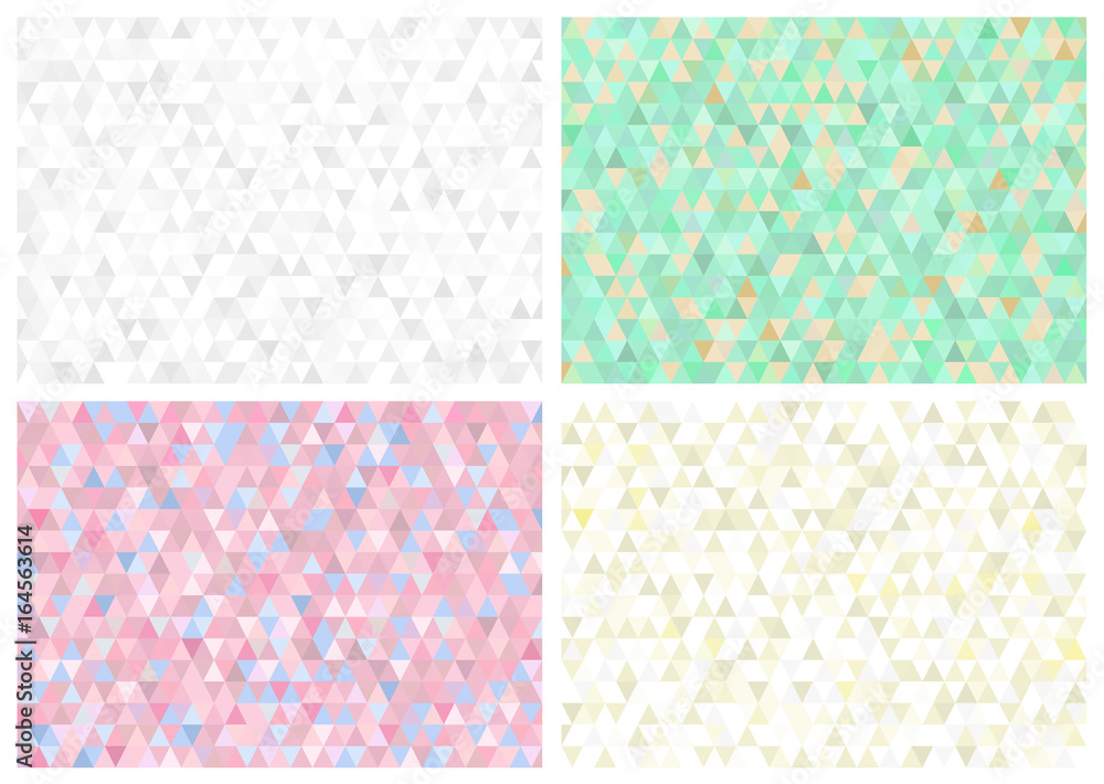 Set of abstract retro pattern of geometric shapes. Colorful gradient mosaic backdrop. Geometric hipster triangle background. Vector illustration. Isolated on white background