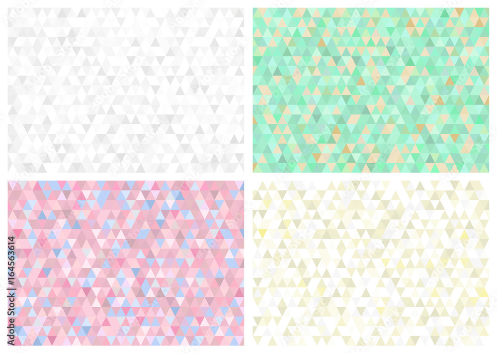 Set of abstract retro pattern of geometric shapes. Colorful gradient mosaic backdrop. Geometric hipster triangle background. Vector illustration. Isolated on white background Set of abstract retro pattern of geometric shapes. Colorful gradient mosaic backdrop. Geometric hipster triangle background. Vector illustration. Isolated on white background