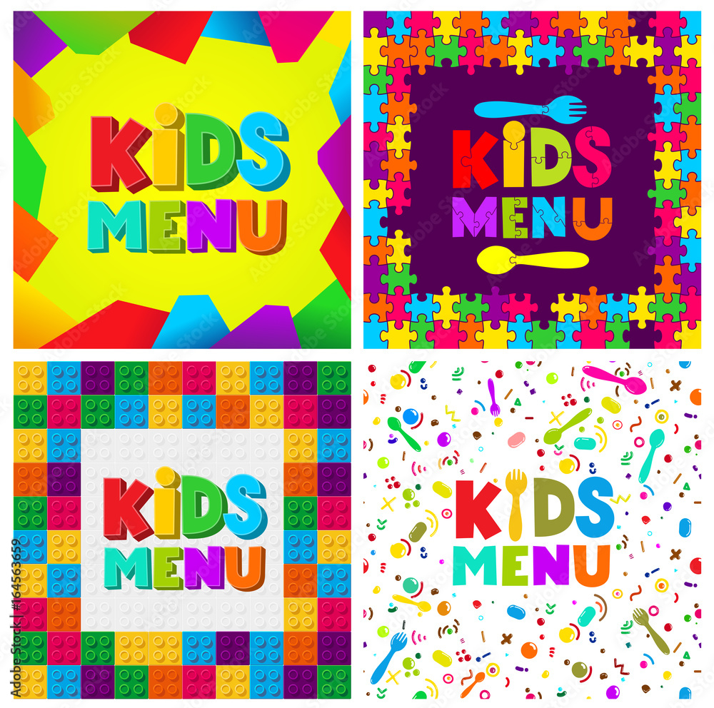 Set of Kids Menu banner design. Vector illustration. Isolated on white background. For your design