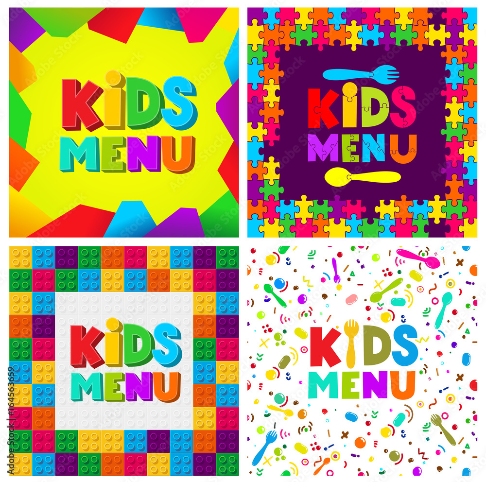 Set of Kids Menu banner design. Vector illustration. Isolated on white background. For your design Set of Kids Menu banner design. Vector illustration. Isolated on white background. For your design