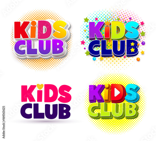 Set of Kids club logo. Letter sign poster. Vector illustration EPS 10. Isolated on white background