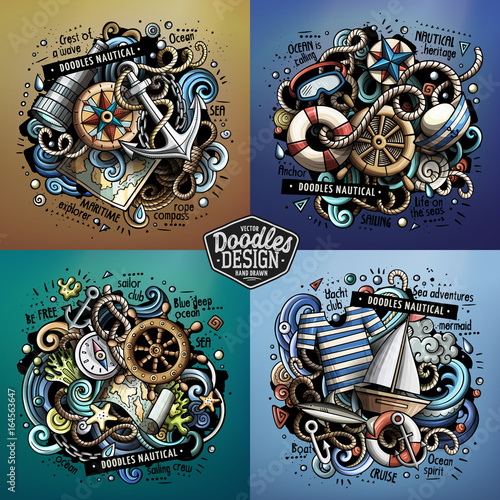 Nautical cartoon vector doodle illustrations