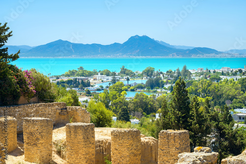Fototapeta Ancient ruins of Carthage and seaside landscape