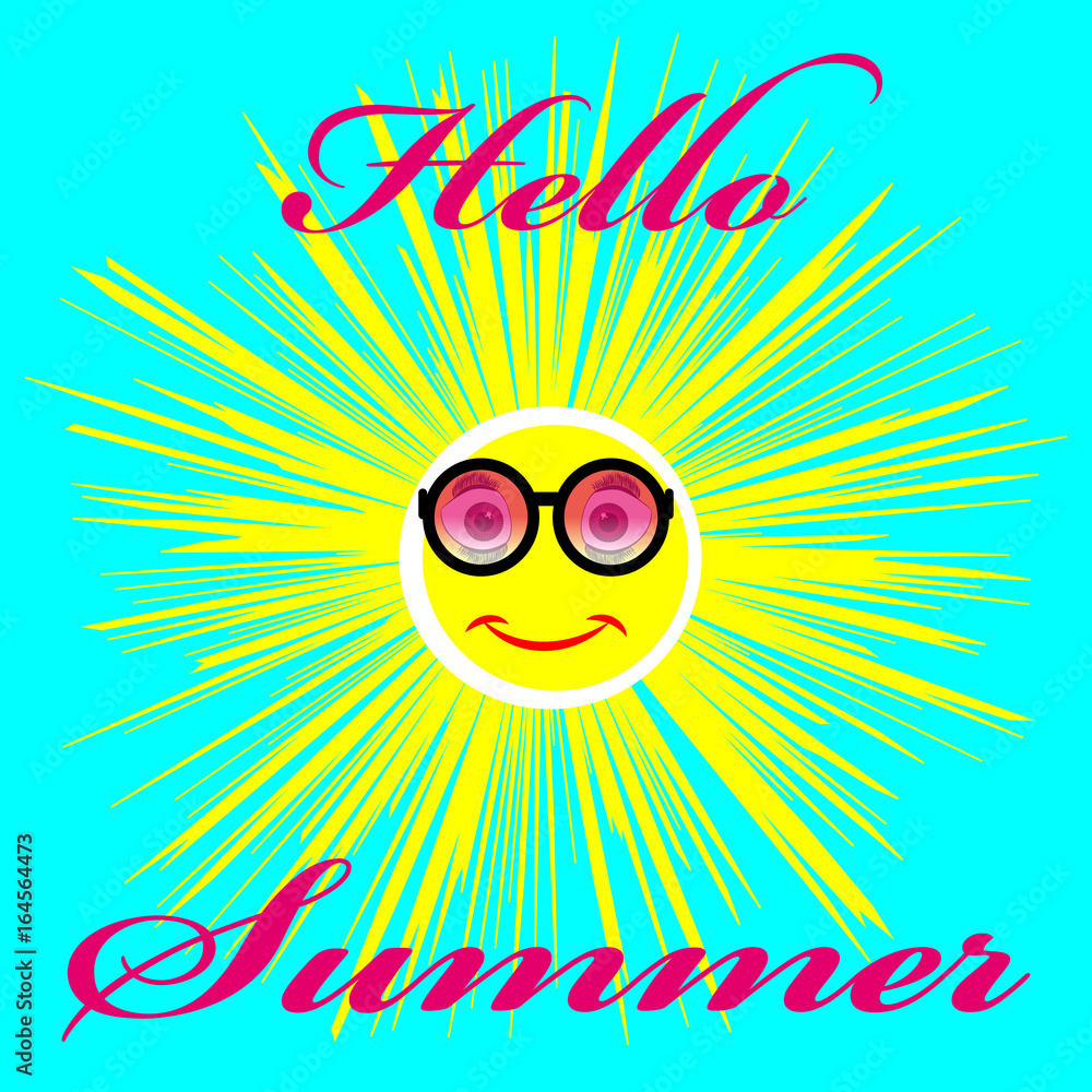 Summer image with sun isolated on color background. Vector illustration. Summer image with sun isolated on color background. Vector illustration.