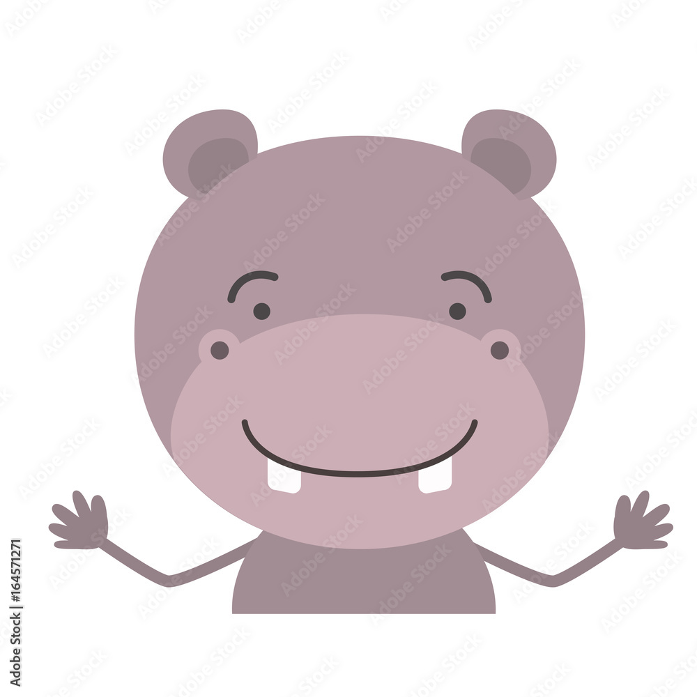 Fototapeta premium colorful half body caricature of cute hippopotamus happiness expression vector illustration
