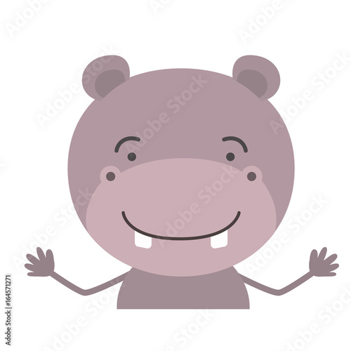 colorful half body caricature of cute hippopotamus happiness expression vector illustration