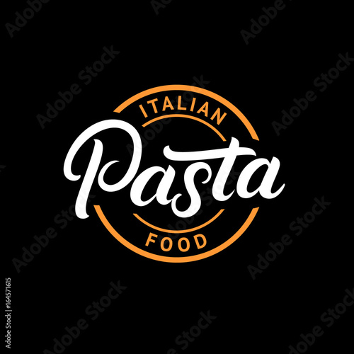 Pasta hand written lettering logo, label, badge, emblem.