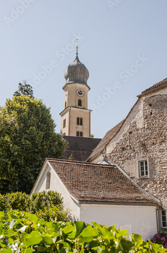 Bild auf Leinwand Maienfeld, Dorf, Stadt, Altstadt, Kirche, Kirchturm, historische Häuser, Weinber