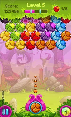 Cute game user interface with colorful bugs.