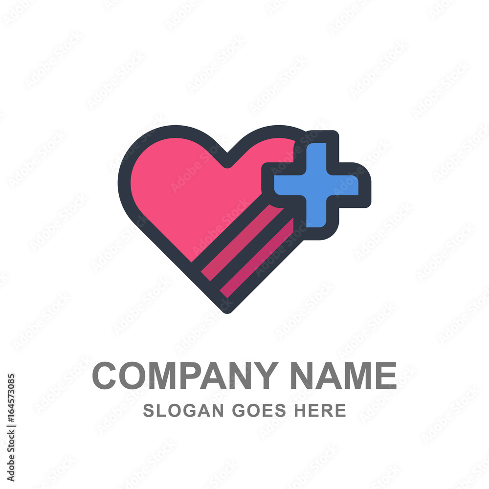Obraz premium Cross Love Heart Medical Healthcare Pharmacy Logo Vector Icon Design Business Template Company 