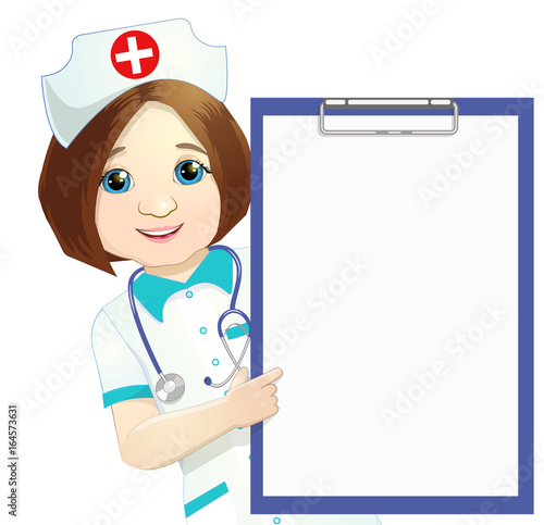 Woman Doctor pointing her finger up Isolated