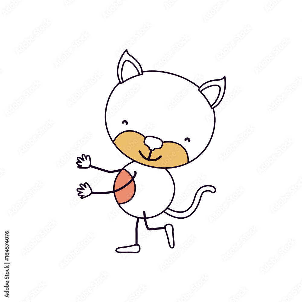 silhouette color sections caricature with cute kitten dancing vector illustration silhouette color sections caricature with cute kitten dancing vector illustration