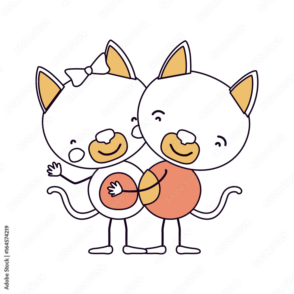 silhouette color sections caricature with couple of cats embraced vector illustration silhouette color sections caricature with couple of cats embraced vector illustration