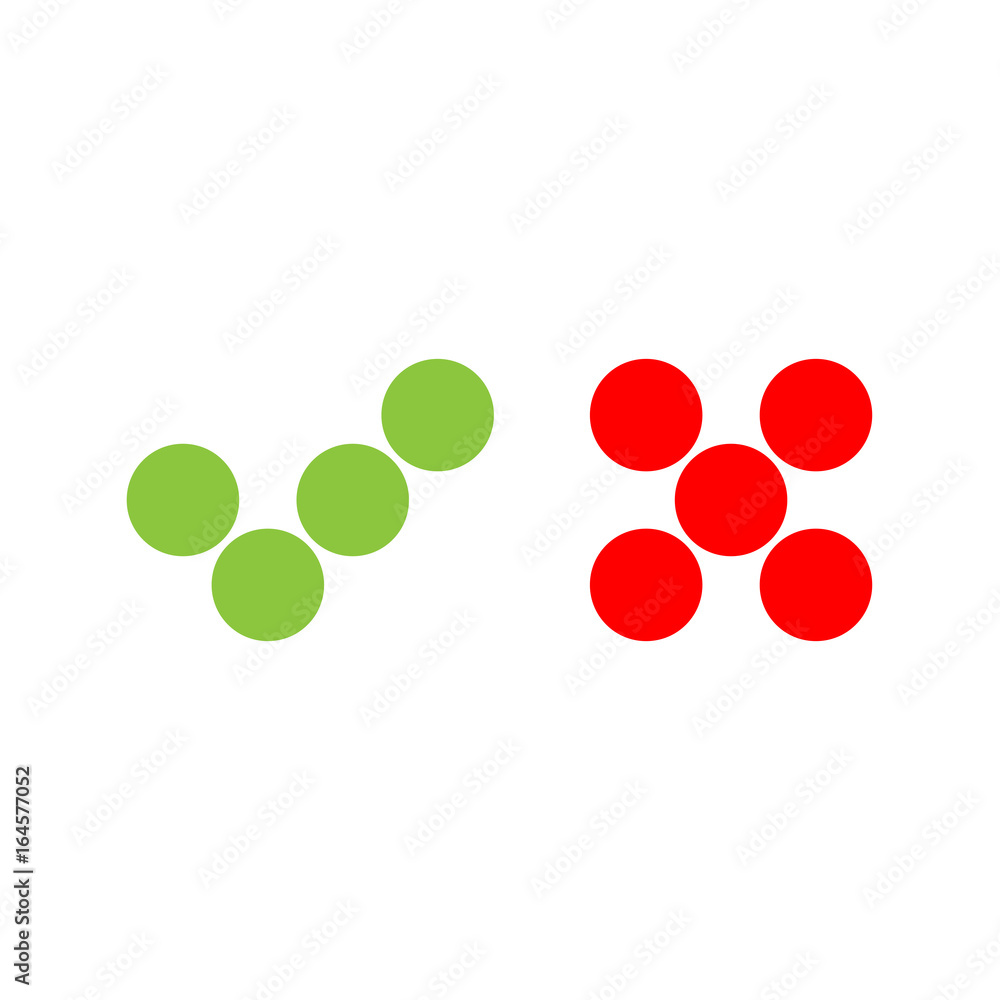 Fototapeta premium Check mark icons of dots. Green tick and red cross. Flat vector illustration isolated on white background.