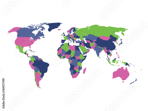 Political map of World in four colors isolated on white background. Vector illustration.