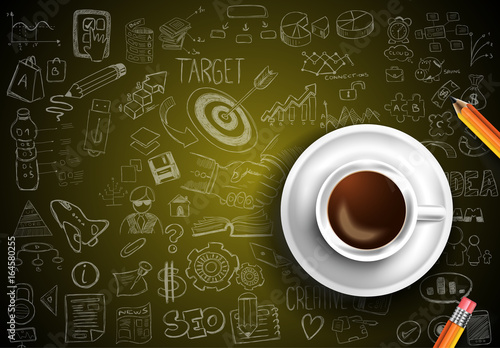 Infograph background template with a fresh coffee on table with infographic design © DavidArts