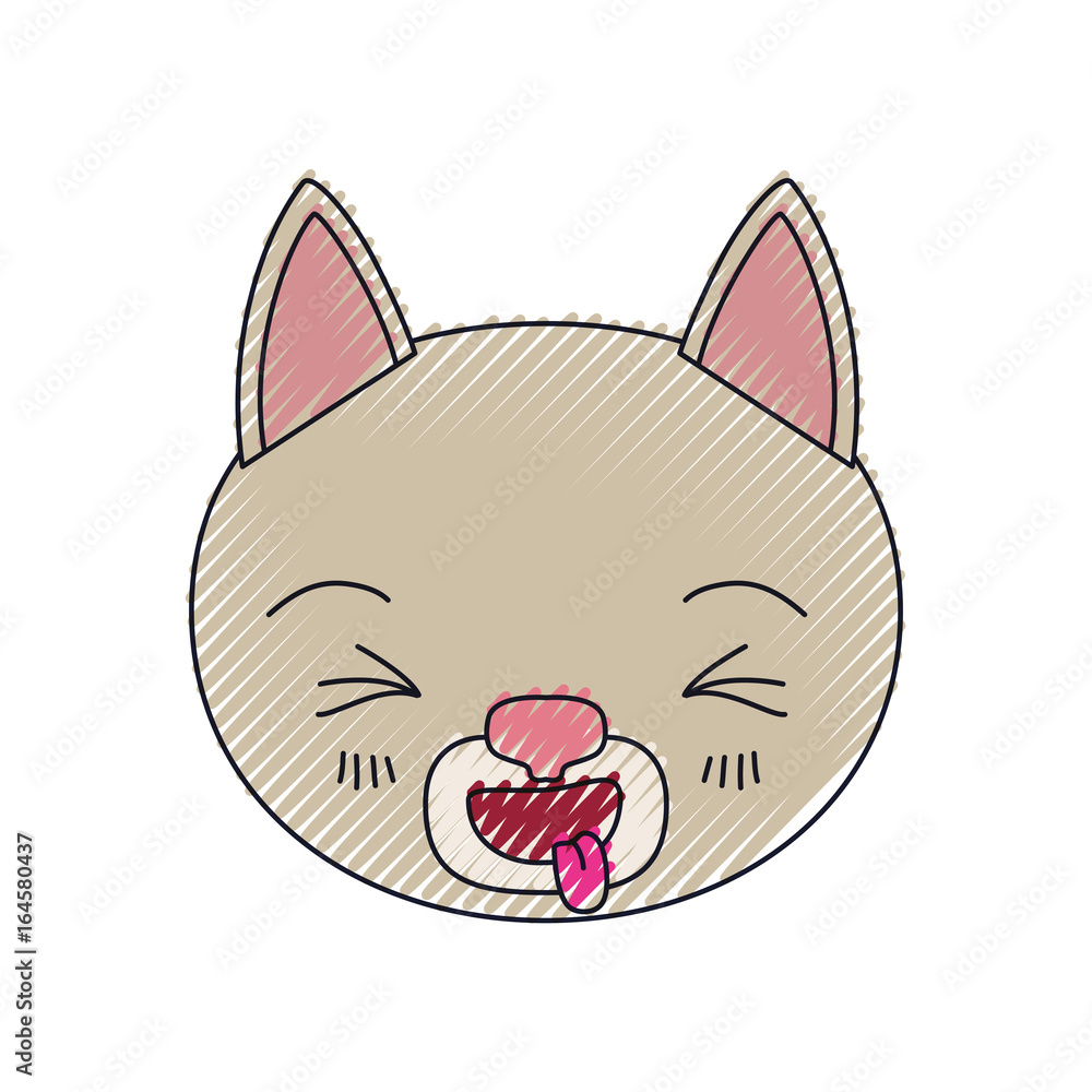 color crayon silhouette cute face of cat sticking out tongue expression vector illustration color crayon silhouette cute face of cat sticking out tongue expression vector illustration