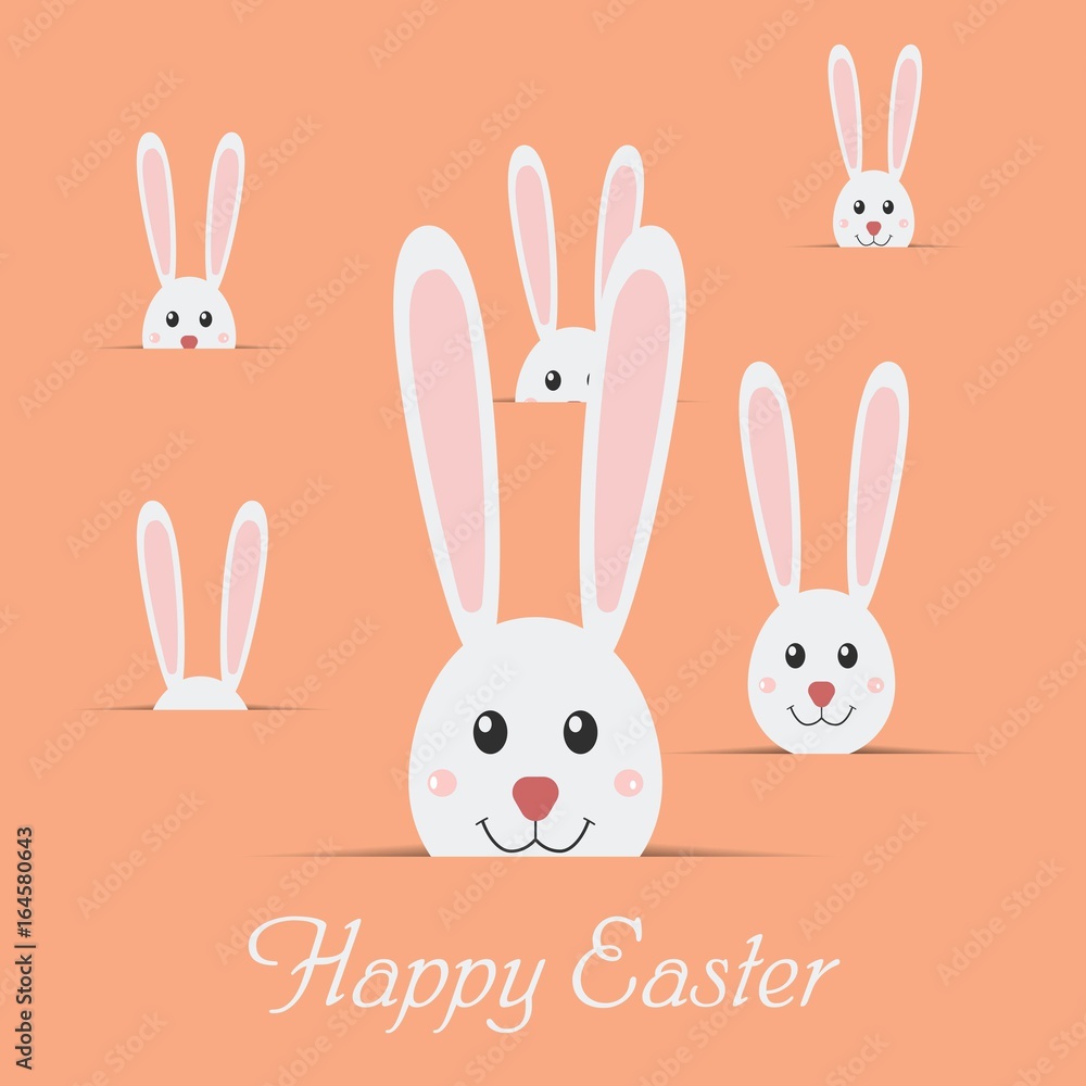 Many easter rabbits with text Happy Easter isolated on blue background.. Easter Bunny card. Vector illustration. Many easter rabbits with text Happy Easter isolated on blue background.. Easter Bunny card. Vector illustration.