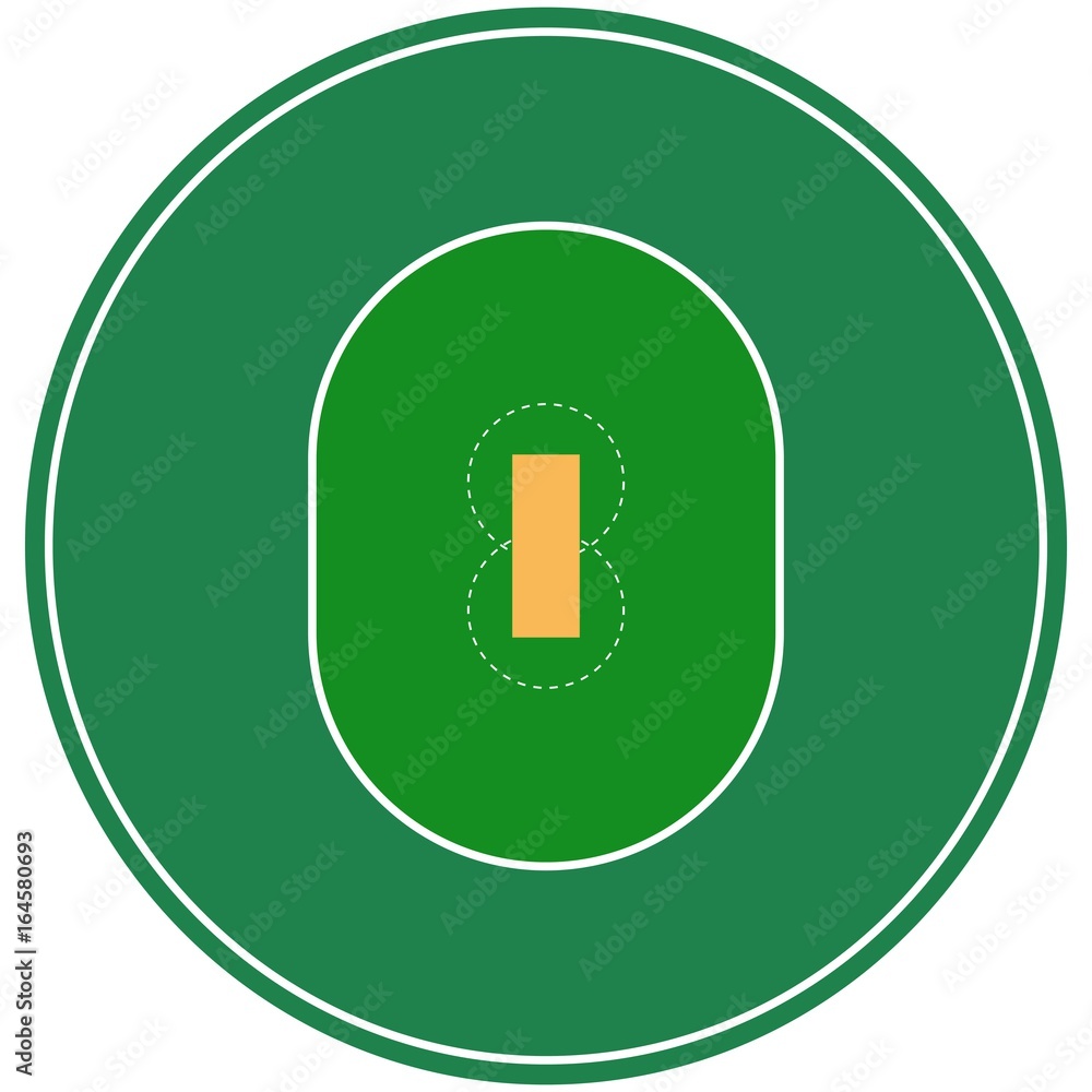 Flat green cricket ground. Top view cricket field with line template. Vector stadium. Stock