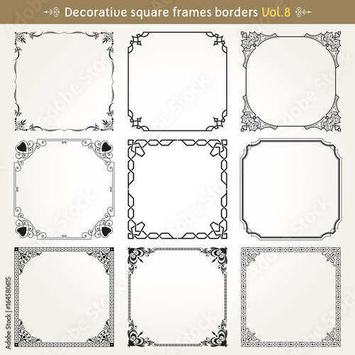 Decorative square frames and borders set 8 vector