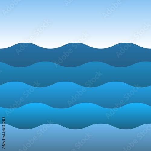 Blue sea wave, ocean and sky vector.