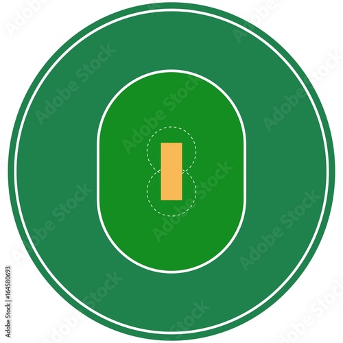Flat green cricket ground. Top view cricket field with line template. Vector stadium.