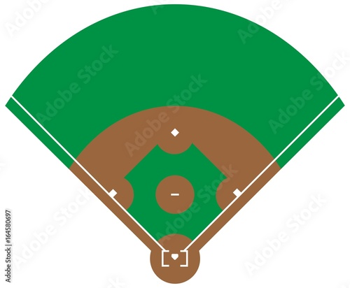 Flat green Baseball grass field. Baseball base with line template. Vector stadium.