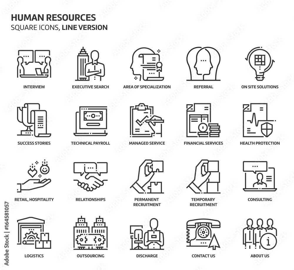 Fototapeta premium Human resources, square icon set