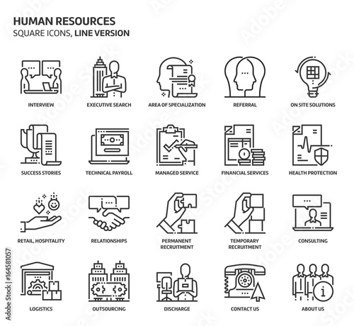 Human resources, square icon set