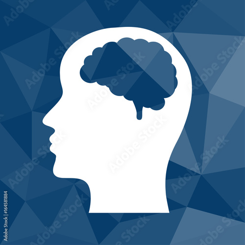 Gehirn eines Menschen - Icon mit geometrischem Hintergrund blau