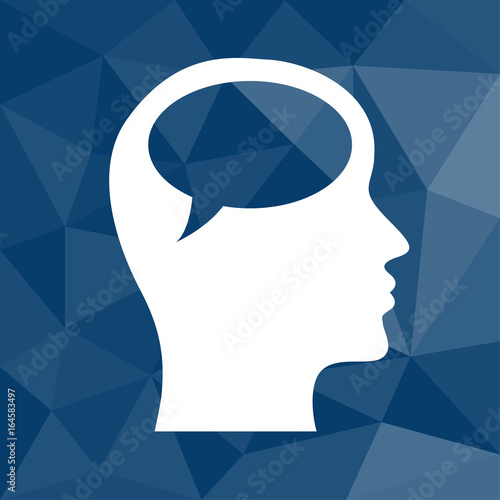 Kopf mit Sprechblase - Icon mit geometrischem Hintergrund blau