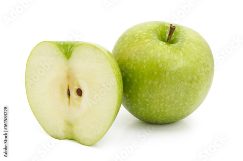 Green apple with slice isolated on white background