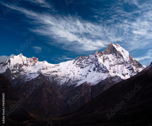 Panorama of Mount Machapuchare (Fishtail), view from Annapurna Base Camp, Nepal, Himalayas