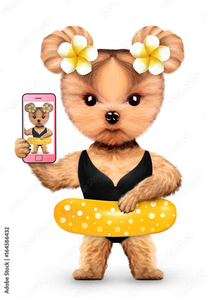Fotografie Animal taking selfie in bikini and swimming ring