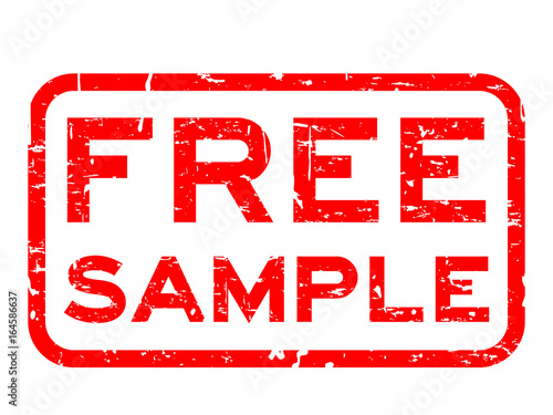 Grunge red free sample square rubber seal stamp on white background