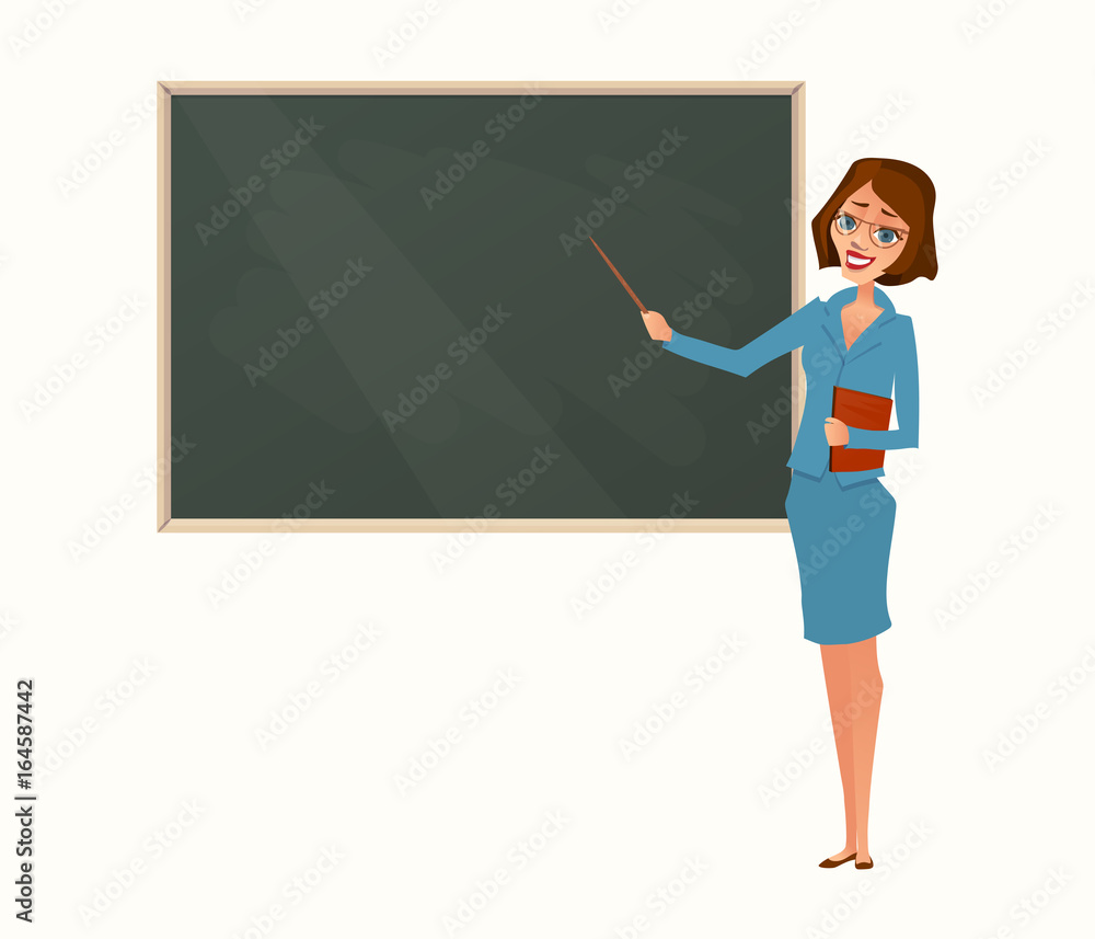Vector illustration of young smiling female teacher on lesson Vector illustration of young smiling female teacher on lesson
