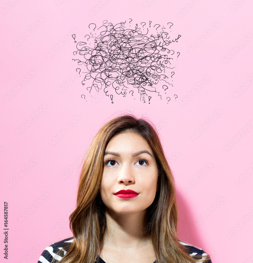 Doodle with young woman on a pink background Doodle with young woman on a pink background
