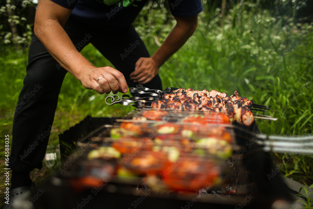 барбекю, шашлык и овощи гриль