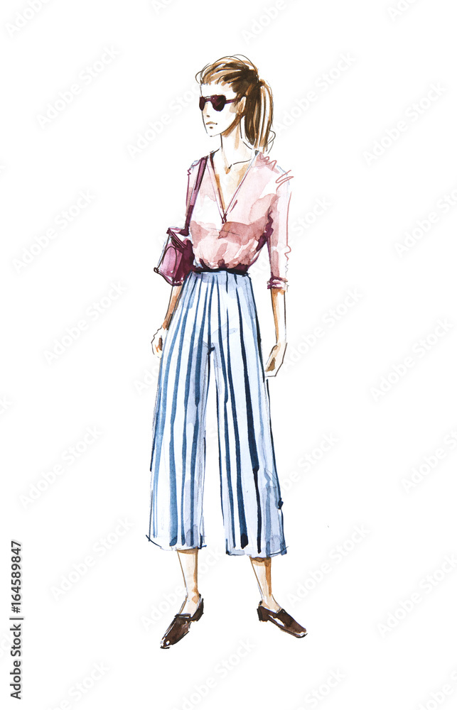 Watercolor fashion illustration, street style Watercolor fashion illustration, street style