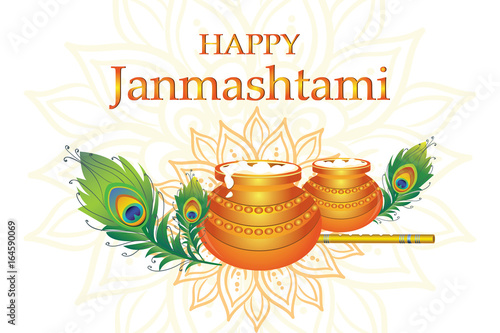 Happy Janmashtami. Dahi handi on Janmashtami, celebrating birth of Krishna.