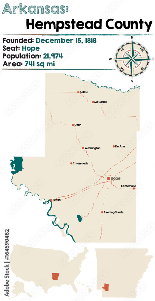 Large and detailed map of Arkansas - Hempstead county Large and detailed map of Arkansas - Hempstead county