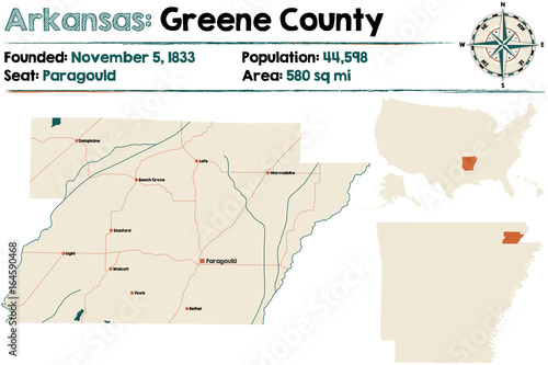 Large and detailed map of Arkansas - Greene county