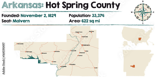 Large and detailed map of Arkansas - Hot Spring county
