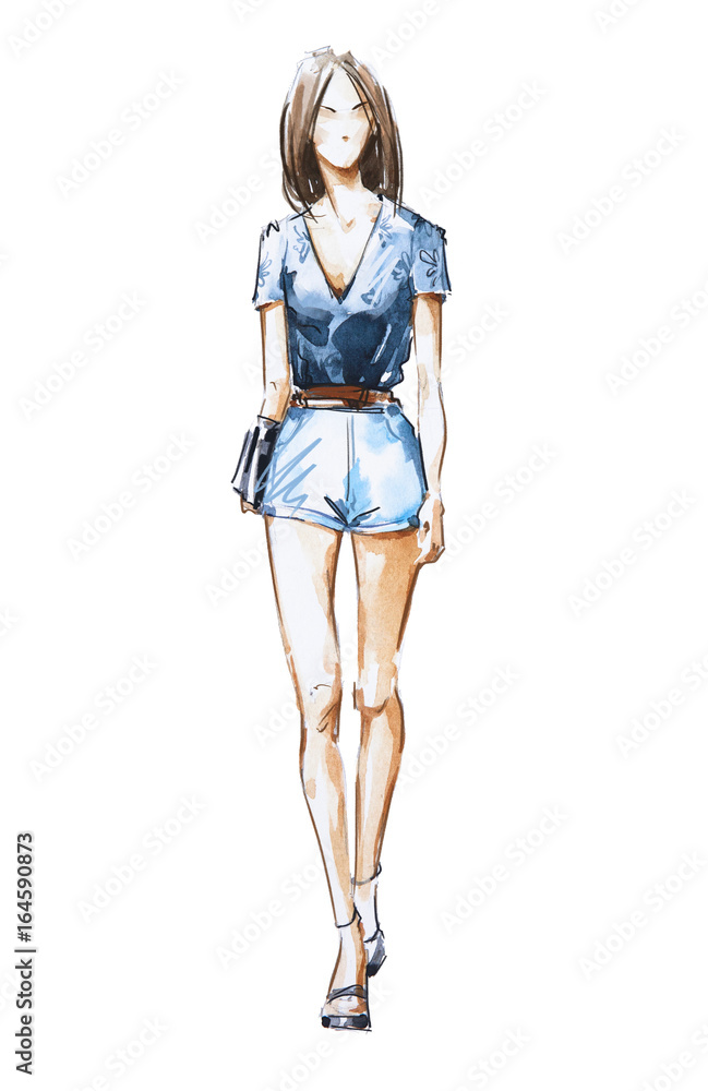 Watercolor fashion illustration, street style Watercolor fashion illustration, street style