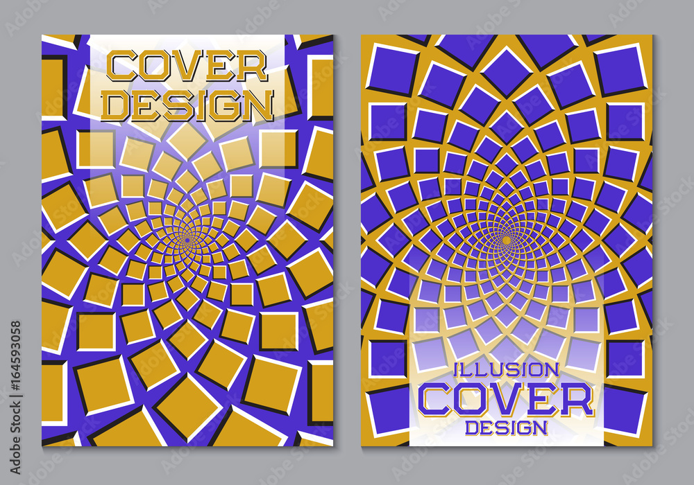 Purple yellow color scheme book cover design template with optical motion illusion elements. Purple yellow color scheme book cover design template with optical motion illusion elements.