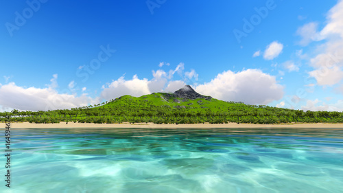 Tropic island and ocean 3D render © zozulinskyi