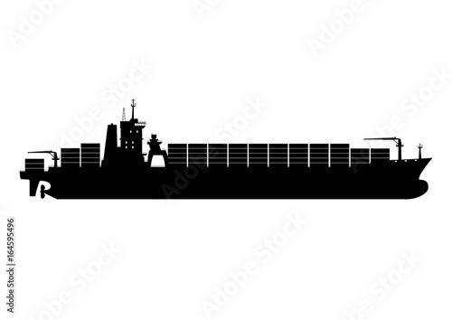 Silhouette of modern container ship. Flat vector.