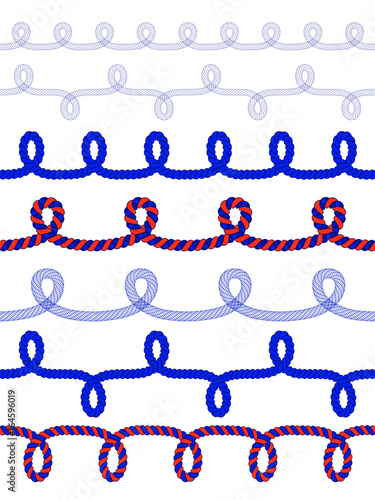 Horizontal seamless  rope  pattern, vector rope loops 