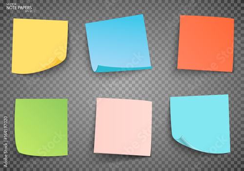 Set of color sheets of note papers. Vector illustration
